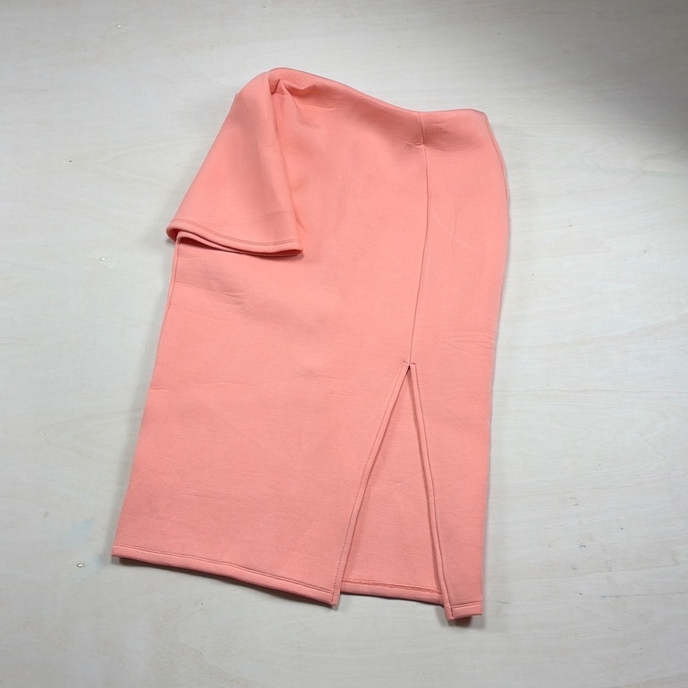 JLUXLABEL Peach Midi Pencil Skirt Side Slit Rayon Blend BJL70297SU Womens Size M